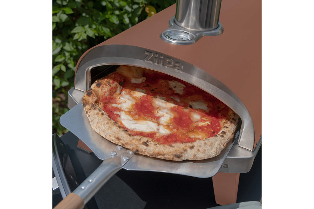 Horno para pizza ZiiPa Piana - A leña - con termómetro - Terracota - para pizzas de ø 30 cm - Piedra para pizza giratoria