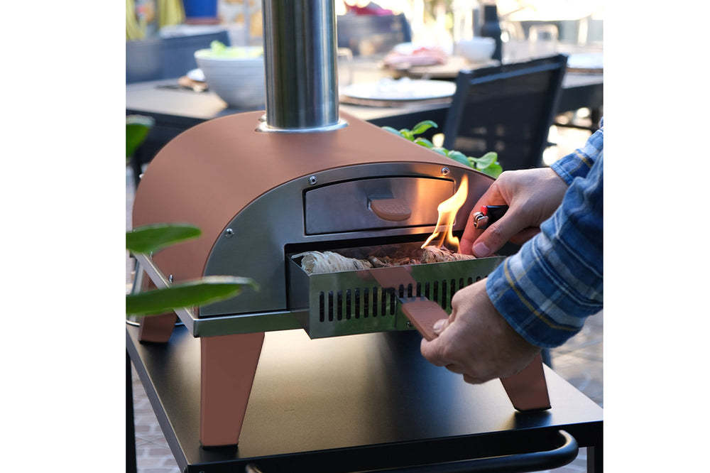 Horno para pizza ZiiPa Piana - A leña - con termómetro - Terracota - para pizzas de ø 30 cm - Piedra para pizza giratoria