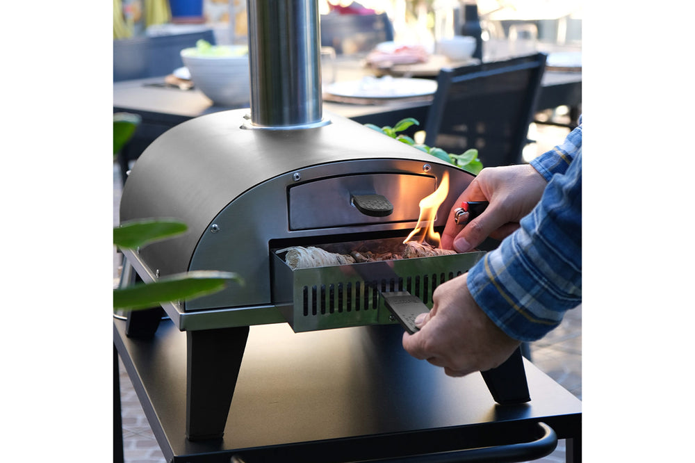 Horno para pizza ZiiPa Piana - A leña - con termómetro - Pizarra - para pizzas de ø 30 cm - Piedra para pizza giratoria