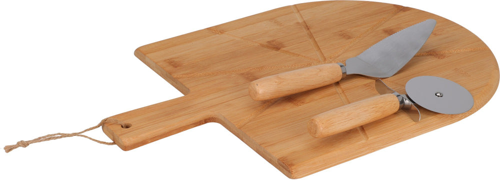 Cookinglife Pizza set Bamboe - Pizzaplank 43 x 30 cm, Pizzasnijder & Pizzames