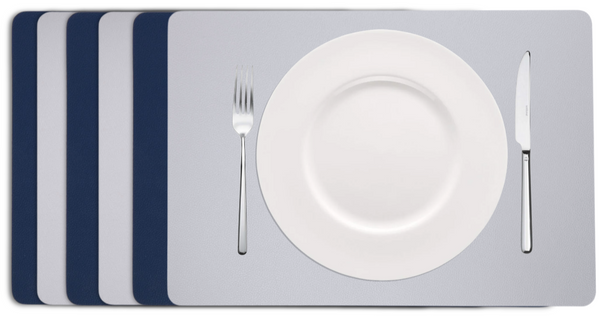 Cookinglife Placemats - Dubbelzijdig - Vegan leer - Grijs / Blauw 46 x 33 cm - 6 Stuks