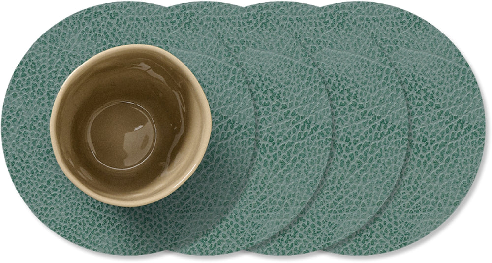 LIND DNA Onderzetters Hippo - Leer - Pastel Green - ø 10 cm - 4 Stuks