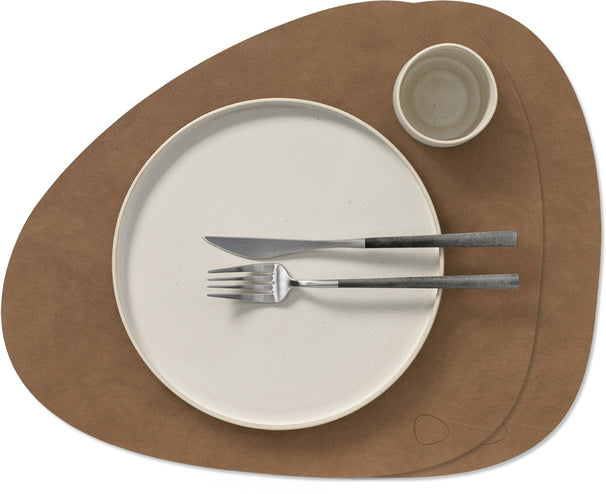 LIND DNA Placemats Nupo - Leer - Brown - Curved - 44 x 37 cm - 2 Stuks