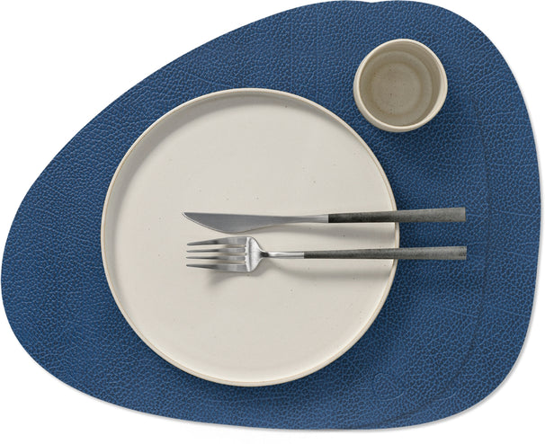 LIND DNA Placemats Hippo - Leer - Navy Blue - Curved - 44 x 37 cm - 2 Stuks
