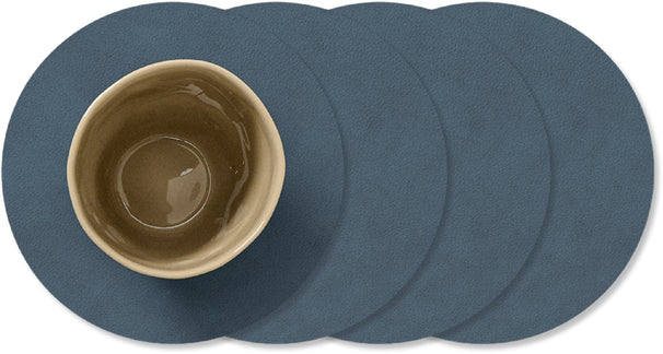 LIND DNA Onderzetters Nupo - Leer - Dark Blue - ø 10 cm - 4 Stuks