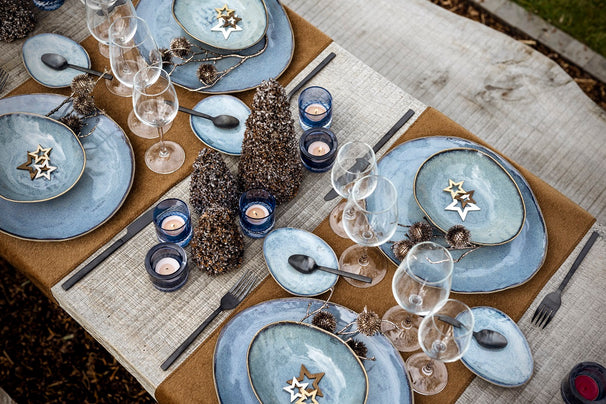 Set de vajilla Cosy & Trendy Aicha Blue 12 piezas / 4 personas - 4 platos llanos, 4 platos de desayuno y 4 platos hondos