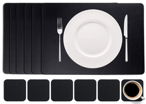 Cookinglife 6 Placemats + 6 Onderzetters - Vegan leer - Zwart
