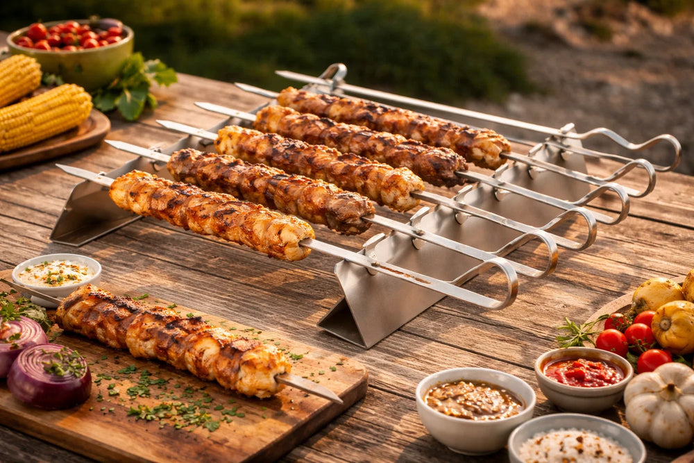 Cookinglife BBQ Spiezen Fire & Flavour RVS 42 cm - Set van 6 met Houder voor Grillen