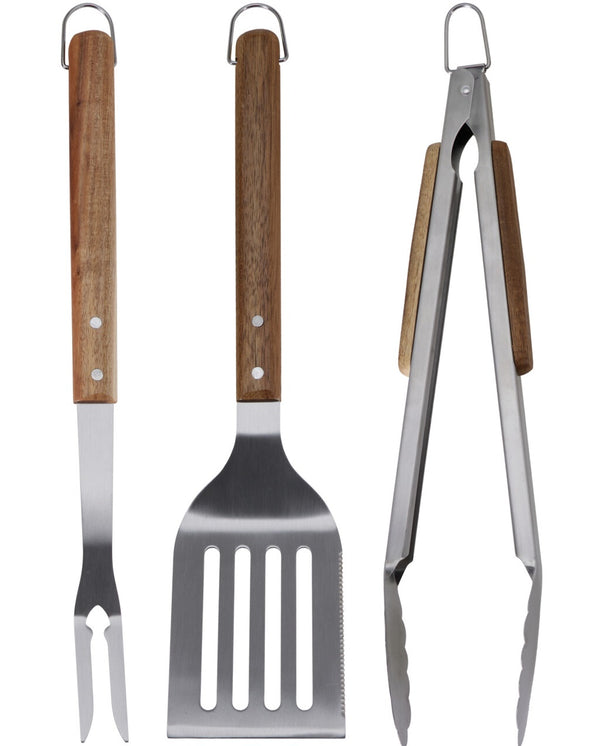 Cookinglife BBQ Gereedschapset Fire & Flavour Hout 3-Delig - RVS - BBQ Spatel, Tang & Vork
