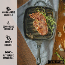 Blackwell Pannenset Gietijzer 2-Delig Koekenpan ø 25 cm & Grillpan 23 x 23 cm - geschikt voor alle warmtebronnen - zonder anti-aanbaklaag