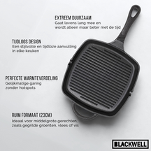 Blackwell Pannenset Gietijzer 2-Delig Koekenpan ø 25 cm & Grillpan 23 x 23 cm - geschikt voor alle warmtebronnen - zonder anti-aanbaklaag
