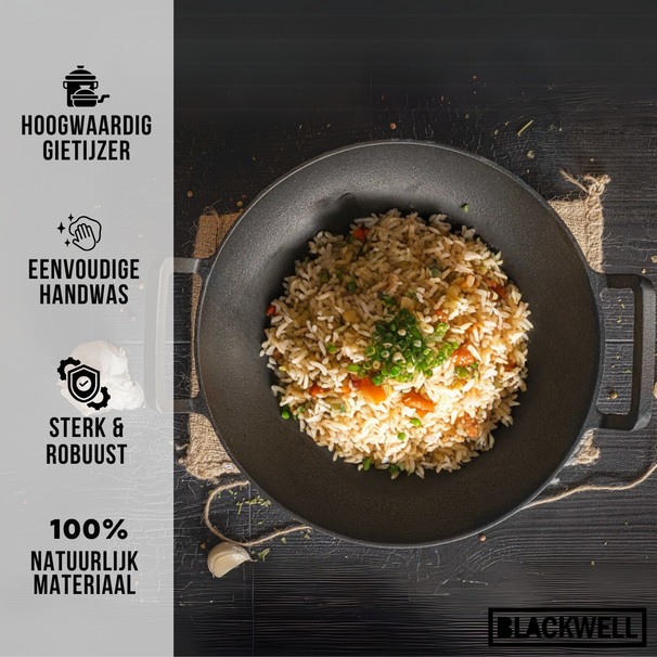 Blackwell Wokpan / Wadjan Gietijzer ø 36 cm / 6.5 liter - geschikt voor alle warmtebronnen - zonder anti-aanbaklaag