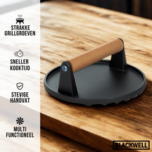 Blackwell Gietijzeren Hamburgerpers / Smash Burger Pers / Grillpers / Vleespers - Cast Iron - ø 18 cm