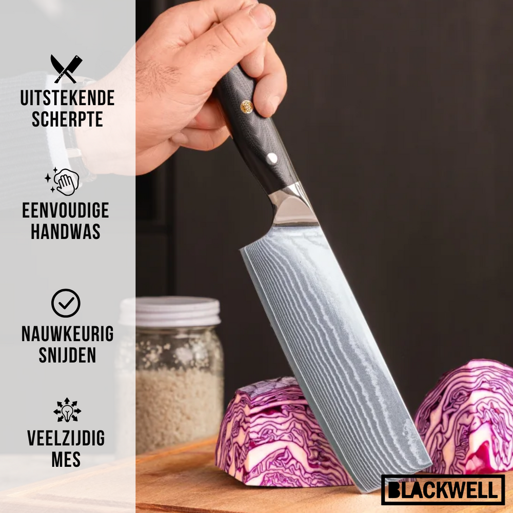 Set de cuchillos Blackwell (Cuchillo de chef + Cuchillo para verduras / Nakiri) - Estilo japonés - Acero damasco de 67 capas - VG10 - 2 piezas
