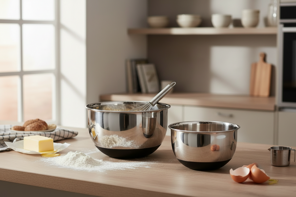Cookinglife Cuencos para mezclar / para masa - Antideslizantes - Acero inoxidable - 2 piezas