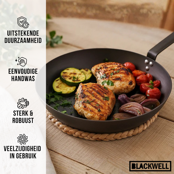 Blackwell Koekenpan Carbon Staal ø 20 cm - geschikt voor alle warmtebronnen - zonder anti-aanbaklaag