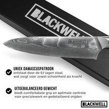 Set de cuchillos Blackwell (Cuchillo de chef + Cuchillo para verduras / Nakiri) - Estilo japonés - Acero damasco de 67 capas - VG10 - 2 piezas