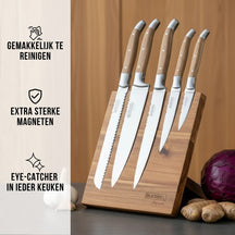 Blackwell Messenblok Magnetisch - Koksmessenset - Laguiole - Olijfhout - Koksmes, Broodmes, Vleesmes, Officemes & Schilmes 6-delig