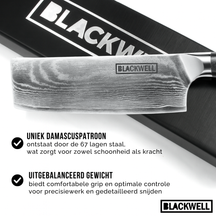 Blackwell Messenset (Koksmes + Santokumes + Nakirimes + Officemes) - Japanse stijl - 67 lagen damaststaal - VG10 - 4-delig