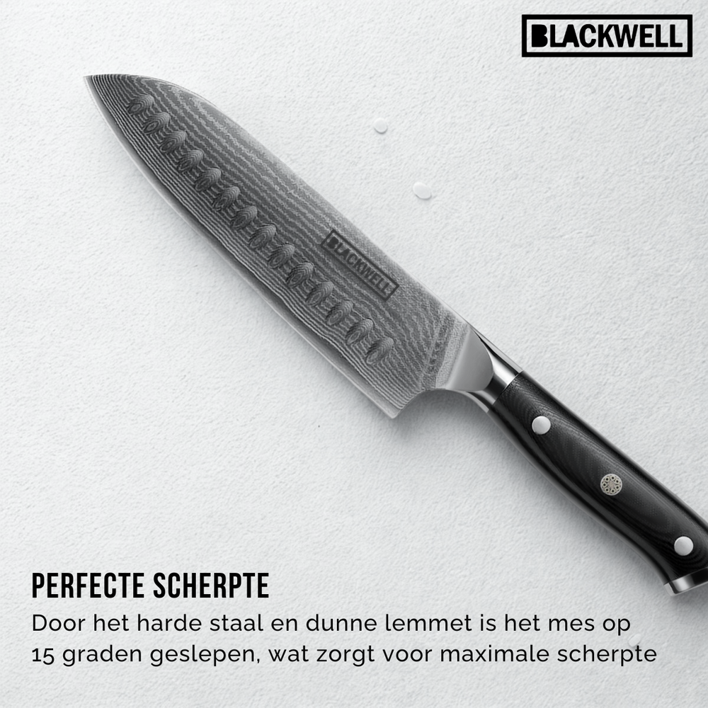 Blackwell Messenset (Koksmes + Santokumes + Nakirimes + Officemes) - Japanse stijl - 67 lagen damaststaal - VG10 - 4-delig