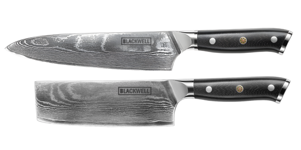 Blackwell Messenset (Koksmes + Groentemes / Nakirimes) - Japanse stijl - 67 lagen damaststaal - VG10 - 2-delig