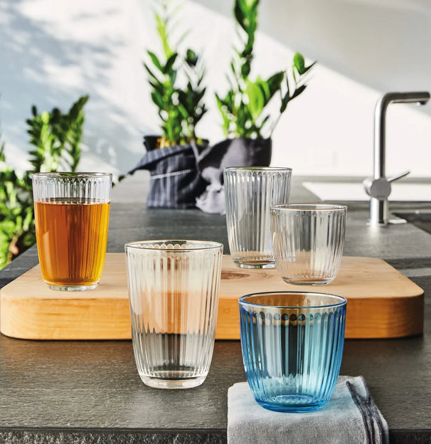 Bormioli Rocco Waterglazen Line Blauw 290 ml - 6 stuks + Cookinglife Karaf 1 Liter