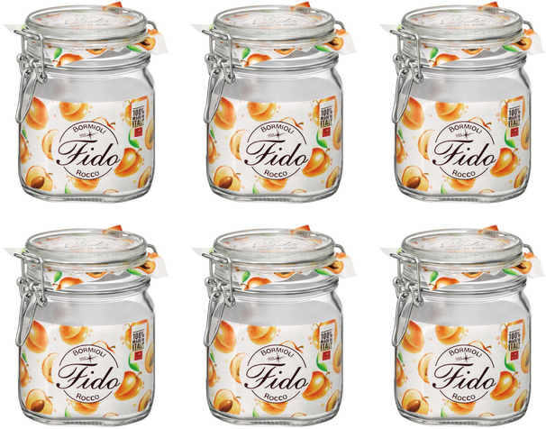 Bormioli Rocco Weckpot Fido - 10 x 10 cm / 750 ml - vierkant - 6 stuks