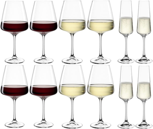 Set de copas de vino Leonardo (Copas de vino tinto + Copas de vino blanco + Copas de champán) - Paladino - Set de 12 piezas
