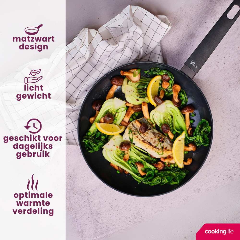 Cookinglife Koekenpan Black Cera - ø 28 cmn - keramische anti-aanbaklaag