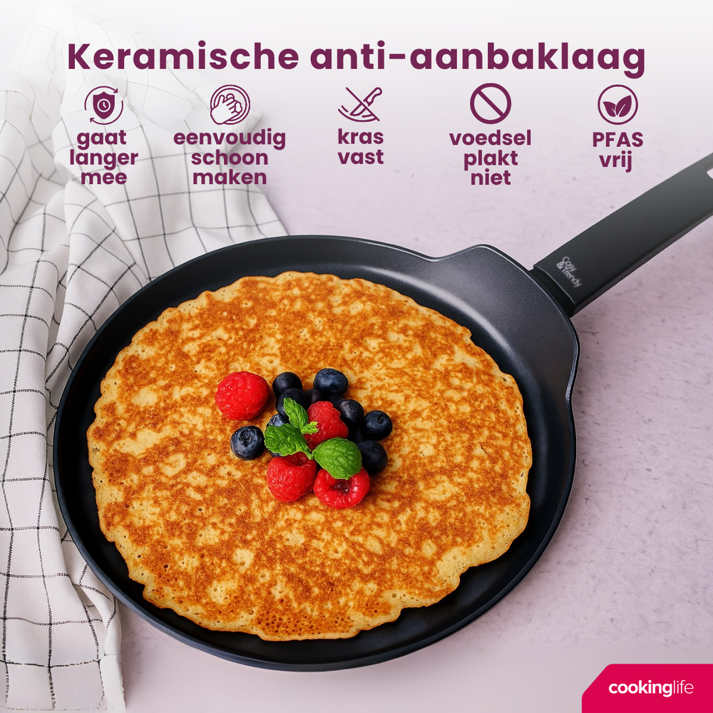 Cookinglife Pannenkoekenpan Black Cera Zwart ø 24 cm - keramische anti-aanbaklaag