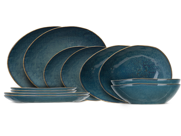 Set de vajilla Cosy & Trendy Aicha Blue 12 piezas / 4 personas - 4 platos llanos, 4 platos de desayuno y 4 platos hondos