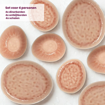 Cosy & Trendy Serviesset Organic Laguna Old Rose 12-delig / 4 personen - 4 dinerborden, 4 ontbijtborden en 4 schalen