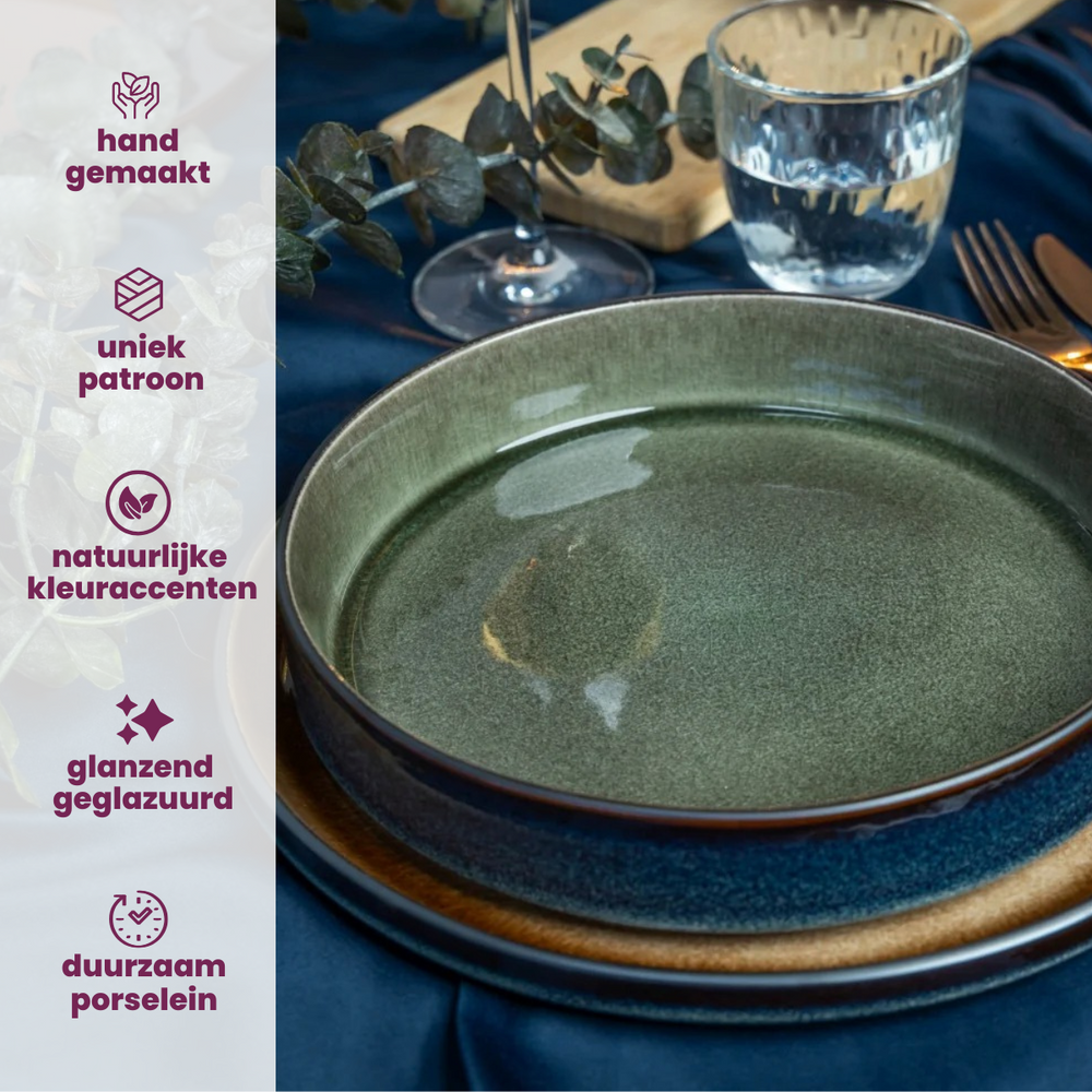 Cosy & Trendy Diepe Borden / Pastaborden - Quintana Green ø 20 cm / H 5.2 cm - 4 Stuks