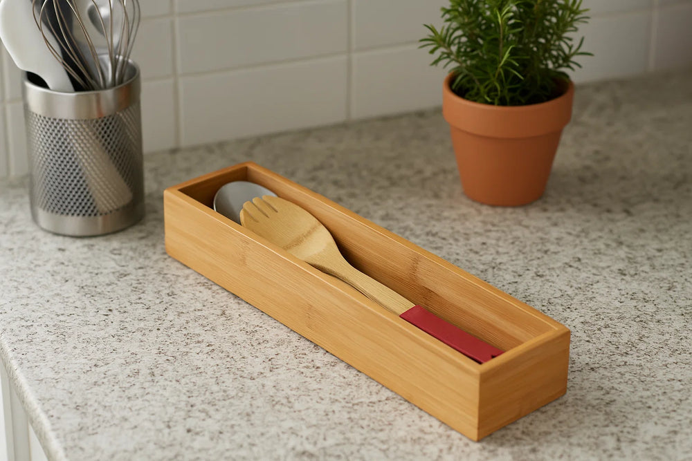Organizador para Cubiertos Cookinglife - Caja de Almacenaje - Multi Organizador - Bambú 38 x 8 x 7 cm