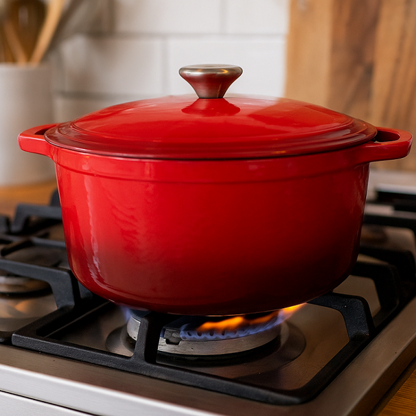 Cookinglife Braadpan met deksel Cast Iron Gietijzer Rood - ø 24 cm / 3.5 Liter  - geëmailleerde anti-aanbaklaag