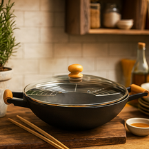 Wok con tapa y utensilios Cookinglife ø 36 cm / 6.5 litros - recubrimiento antiadherente estándar