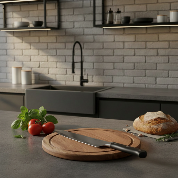 Tabla de Cortar de Madera Acacia Pure Wood Ø 25 cm Cookinglife - Con Canal para Jugo - Para Cortar en la Cocina