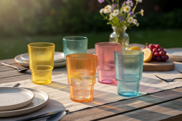 Cookinglife Longdrinkbekers Kunststof Stapelbaar - CampVibe - Outdoor - 475 ml - 5 Stuks