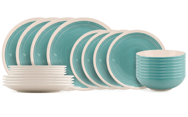 Cookinglife Serviesset Oceanico Turquoise 24-delig / 8 Personen - 8 dinerborden, 8 ontbijtborden en 8 kommen