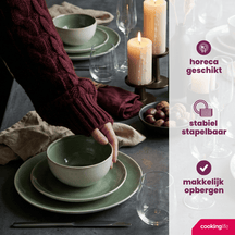 Cookinglife Serviesset Serene Green 12-delig / 4 personen - 4 dinerborden, 4 ontbijtborden en 4 kommen