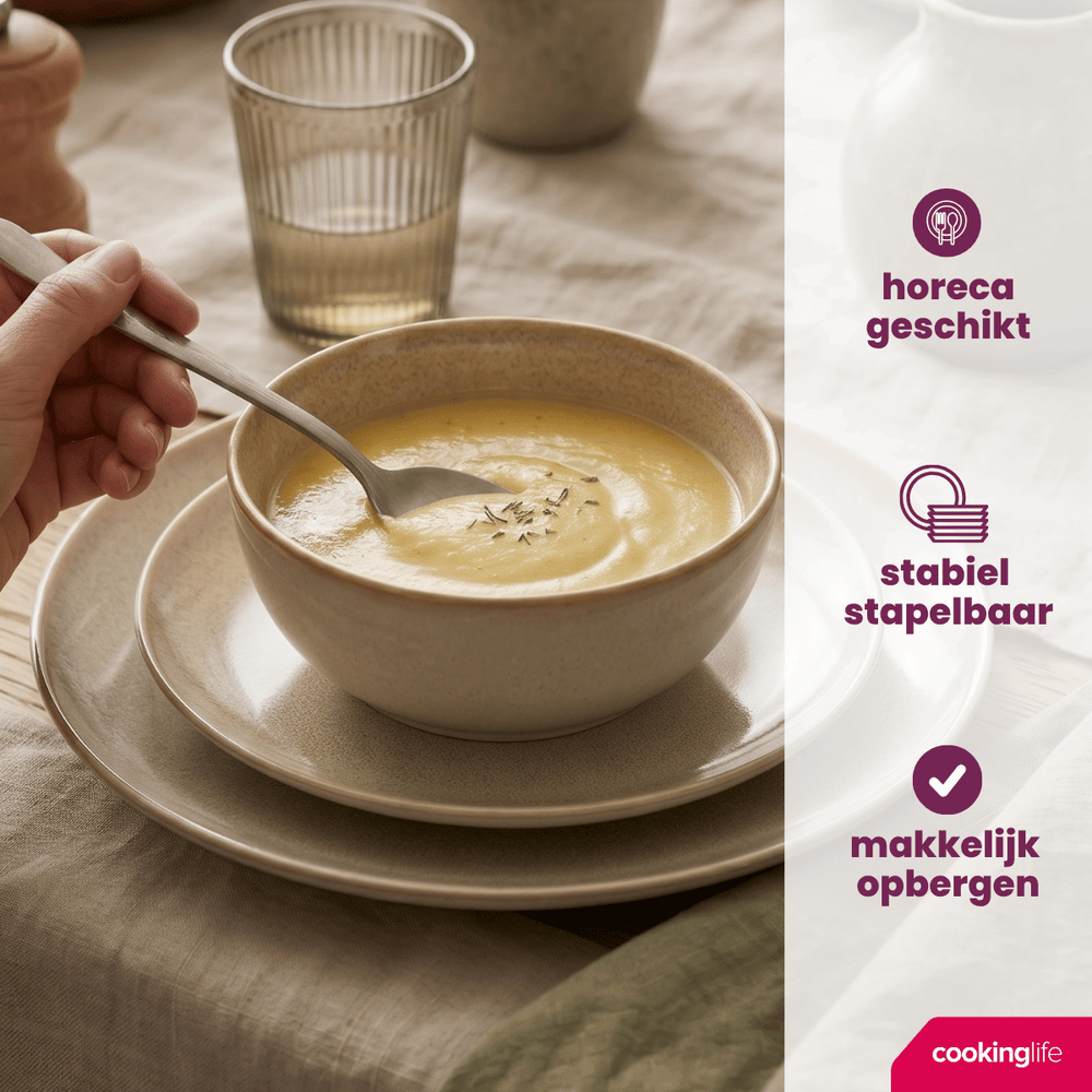 Cookinglife Serviesset Serene Zand 12-delig / 4 personen - 4 dinerborden, 4 ontbijtborden en 4 kommen