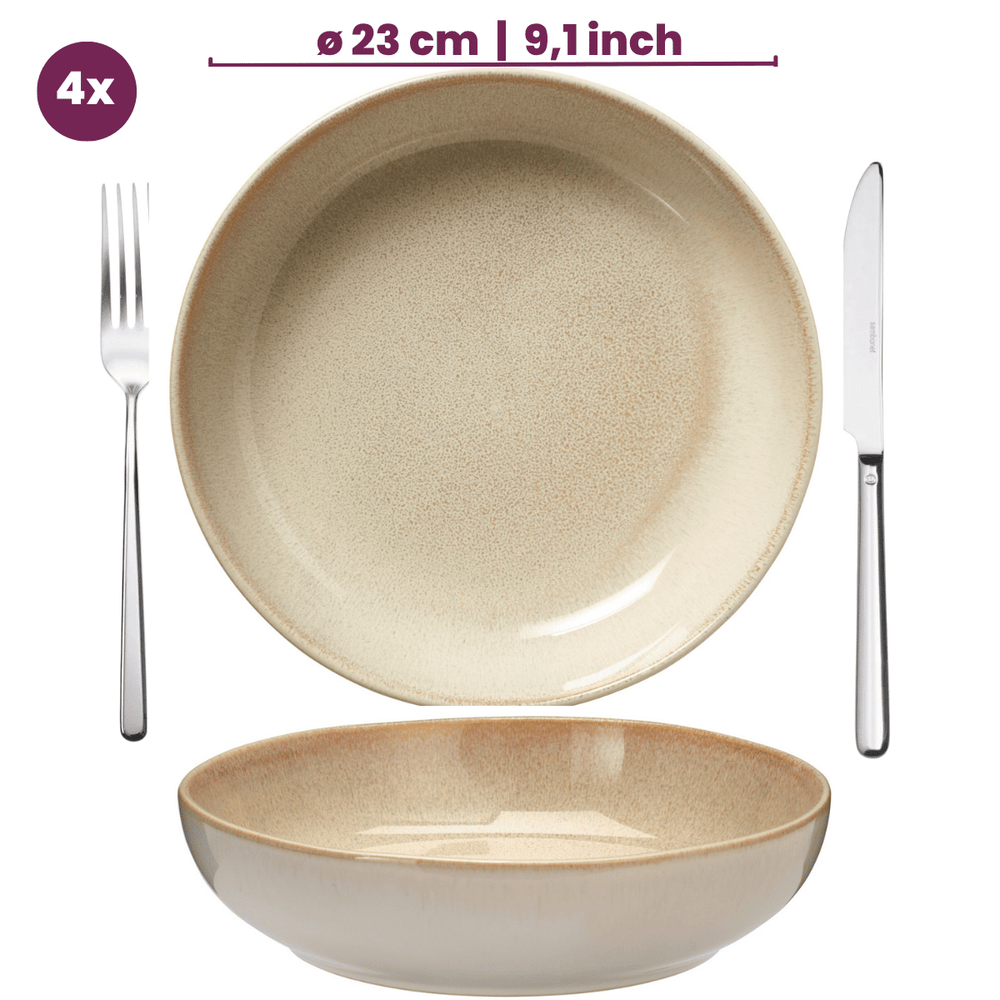 Cookinglife Diepe Borden / Pastaborden Serene Zand ø 23 cm - Aardewerk - 4 stuks