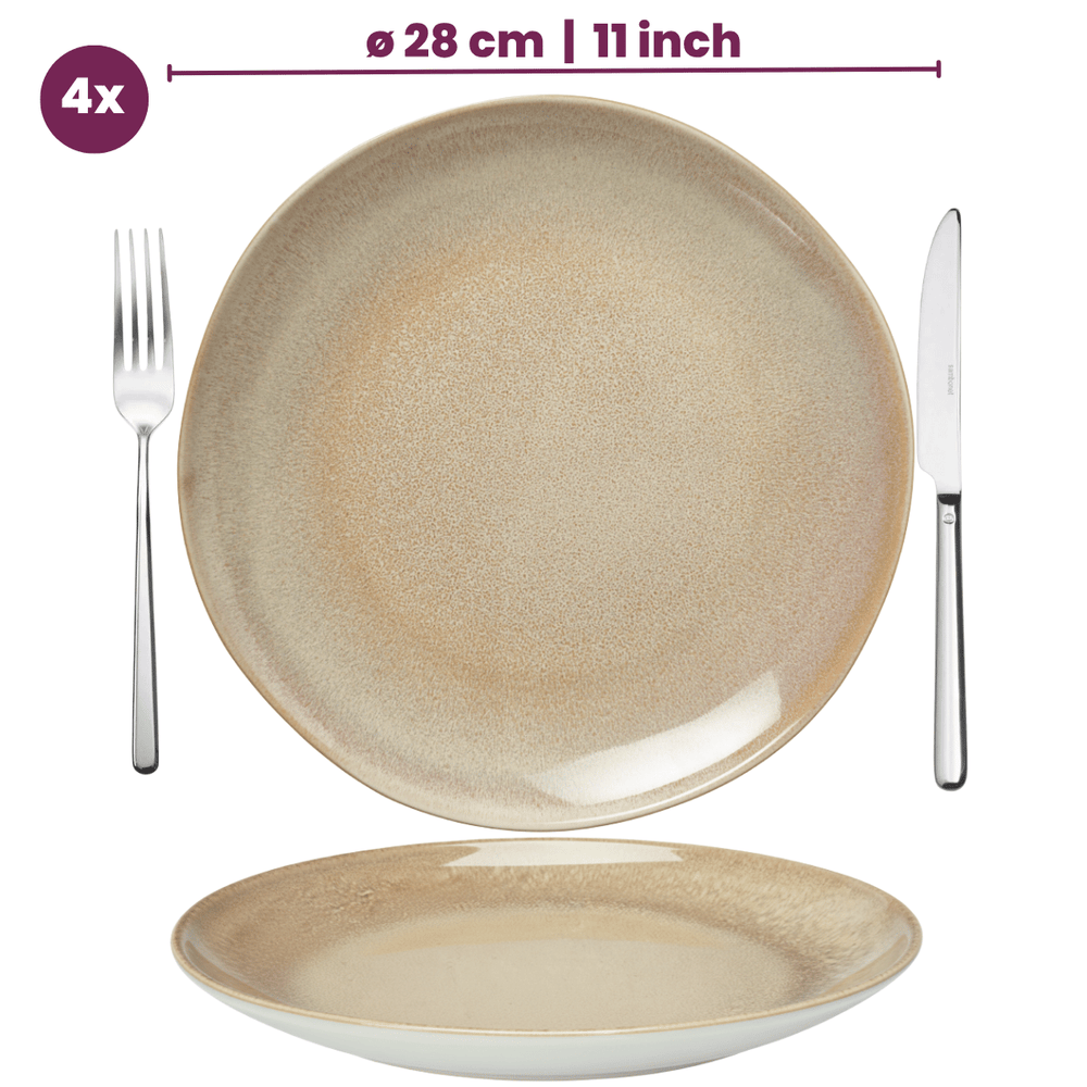 Cookinglife Serviesset Serene Zand 12-delig / 4 personen - 4 dinerborden, 4 ontbijtborden en 4 kommen