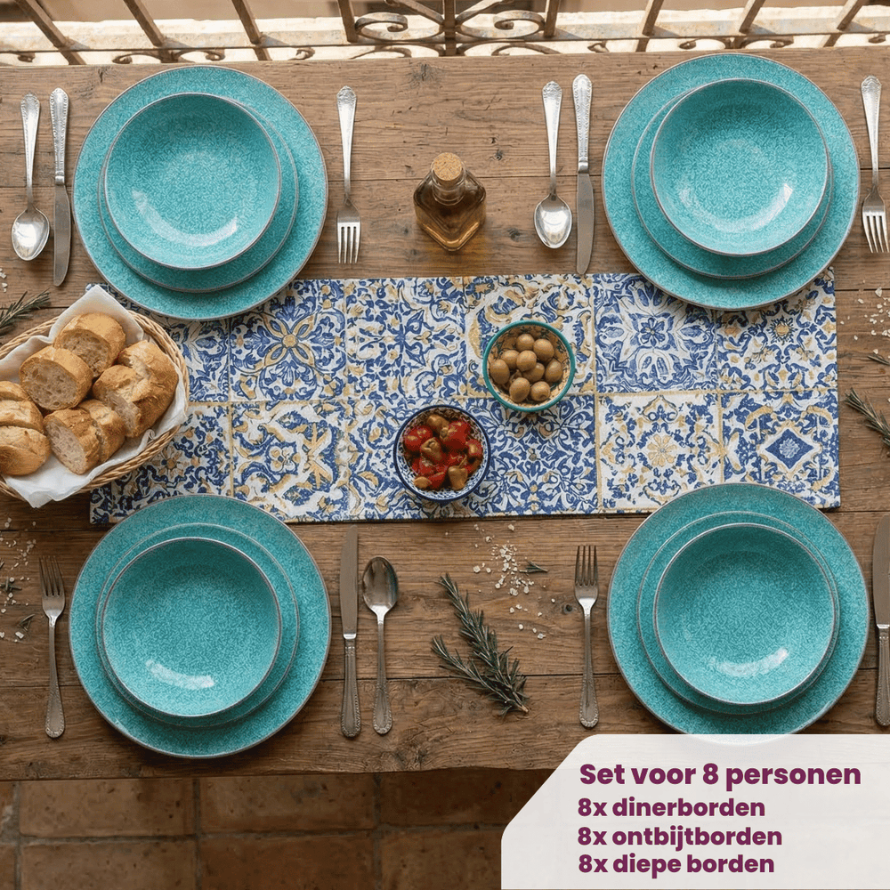 Cookinglife Serviesset Bali Porselein 24-delig / 8 personen - 8 dinerborden, 8 ontbijtborden en 8 diepe borden