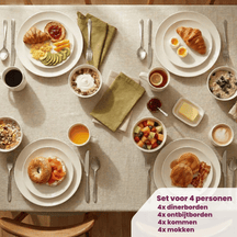 Cookinglife Serviesset Aardewerk Wit 16-delig / 4 personen - 4 dinerboren, 4 ontbijtborden, 4 kommen en 4 mokken