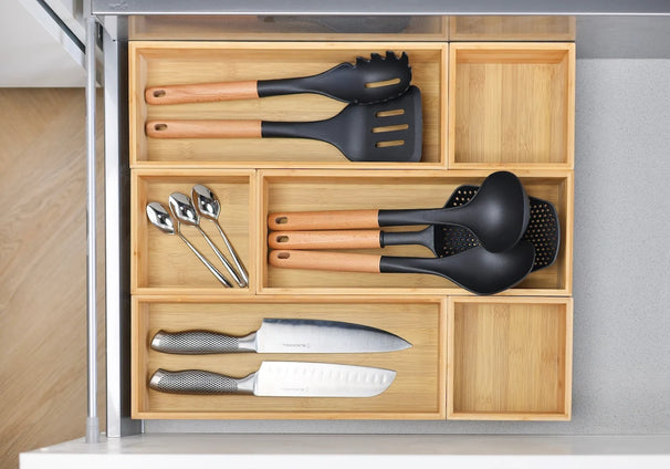 Cookinglife Bestekbak kookgerei - Opbergbox - Multi Organizer - Bamboe 38 x 8 x 7 cm