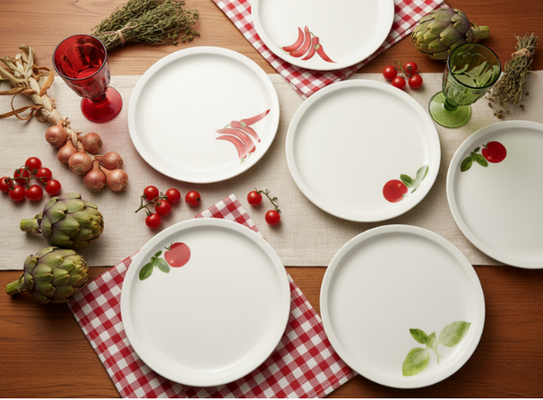 Cookinglife Pizzaborden Tomaat - Peper - Basilicum ø 30 cm - 6 stuks