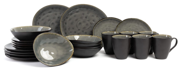Cosy & Trendy Serviesset Organic Laguna Blue Grey 24-delig / 6 personen - 6 dinerborden, 6 bekers, 6 ontbijtborden en 6 diepe borden