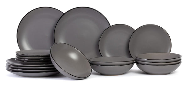 Cosy & Trendy Serviesset Speckle - Grijs 18-delig / 6 personen - 6 dinerborden, 6 diepe borden en 6 ontbijtborden
