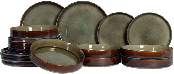 Cosy & Trendy Serviesset Quintana Green 18-delig / 6 personen - 6 dinerborden, 6 diepe borden en 6 ontbijtborden